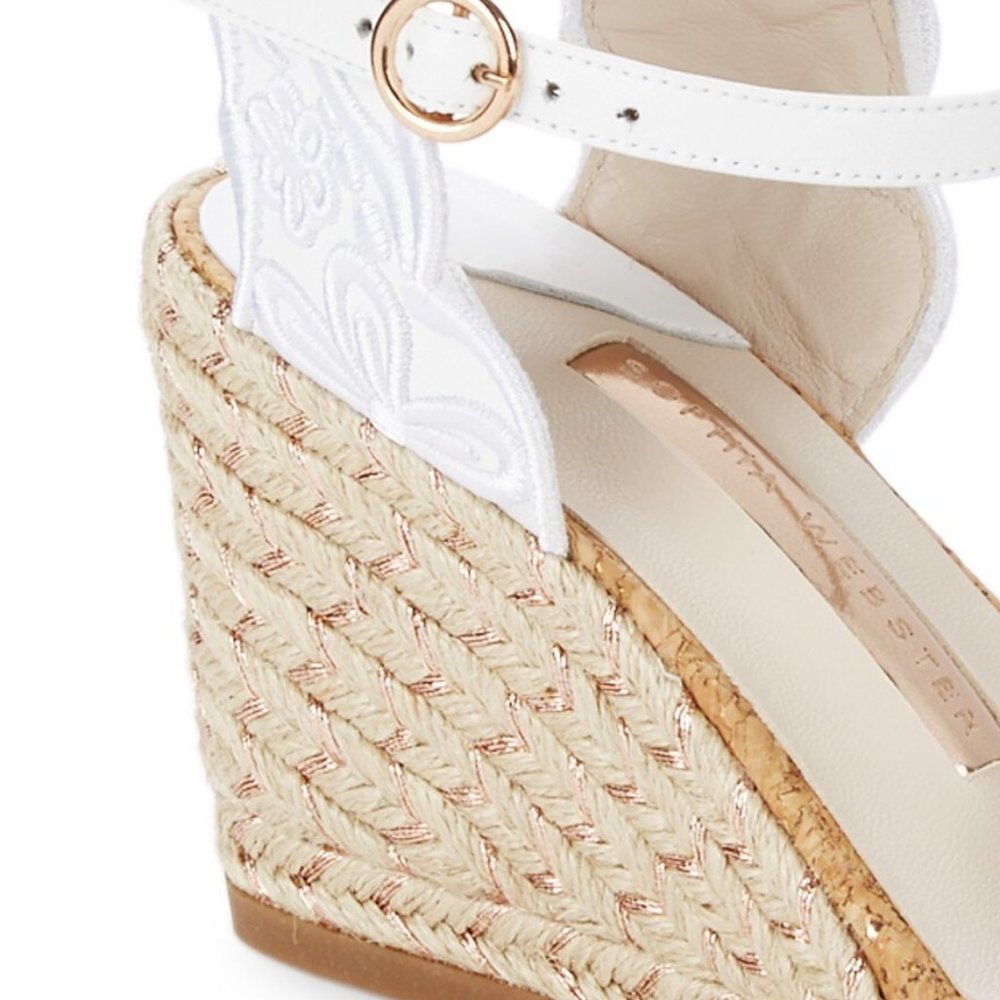 NEW Sophia Webster Floral Embroidered Woven Metallic Jute Wedge Heel Ankle Strap - Picture 6 of 6